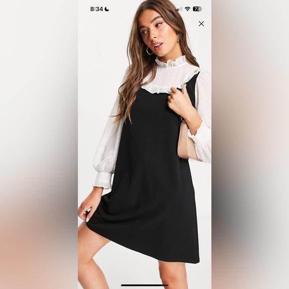 Miss Selfridges layered mixed fabric pinny dress in black NWOT size 8 - Picture 2 of 4